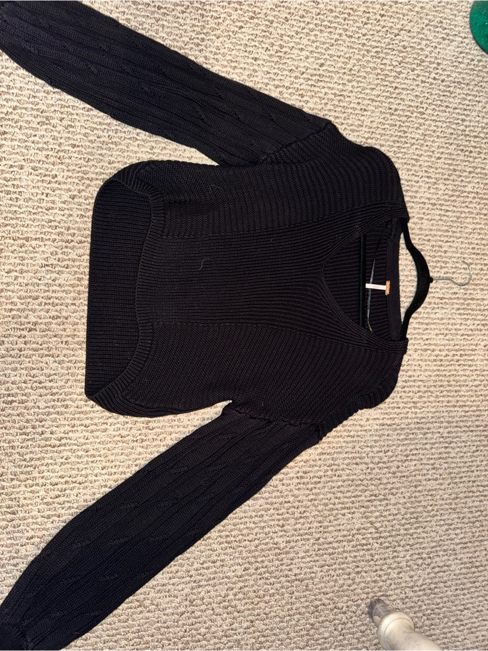 Free People Black Cable-Knit V-Neck Sweater